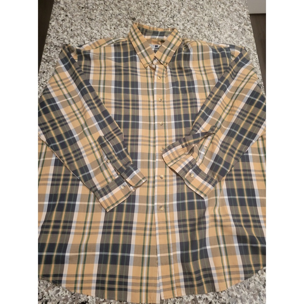 Sutter & Grant Mens 2X Plaid Button Down Shirt‎ Tan Green Navy Long Sleeve